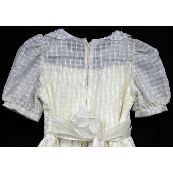 Pretty 'n Pink White Cream Checkered Formal Dress Sheer Collar Faux Pearls Sz 14 - Picture 5 of 6